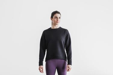 Nobull Quilted Crew Women's Pullover Black | Australia (VA1754)